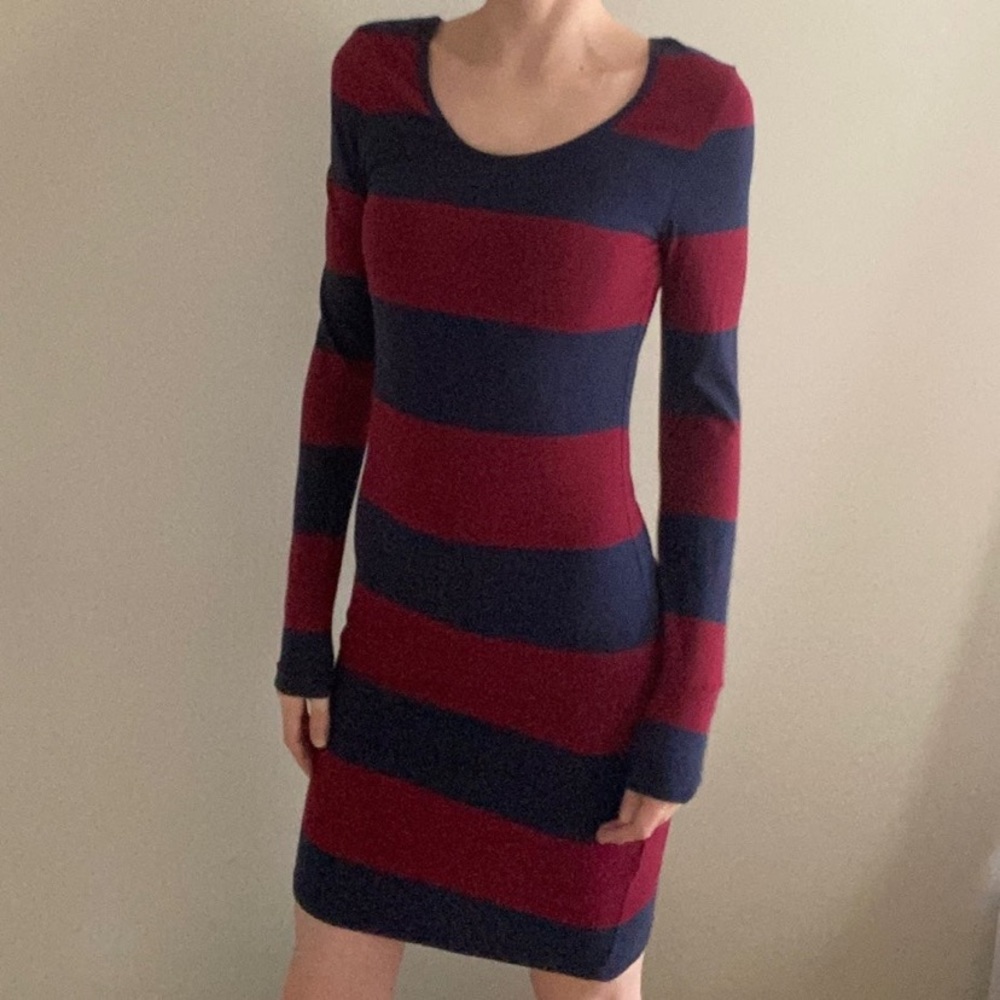 Sutherland Blue Red Stripe Long Sleeve Dress
